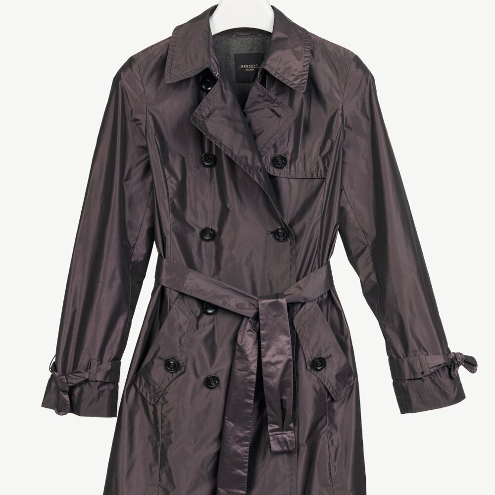 Weekend Max Mara Purple Taffeta Double-Breasted Belted Trench Coat